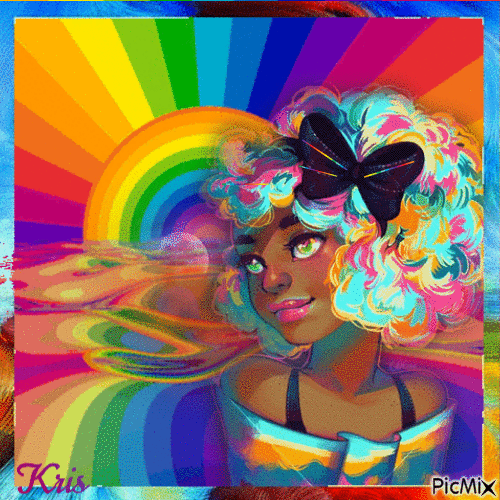Portrait de femme aux couleurs arc-en-ciel - Zdarma animovaný GIF