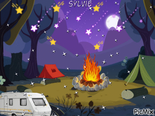 camping et étoiles filantes ma création sylvie - GIF animado gratis