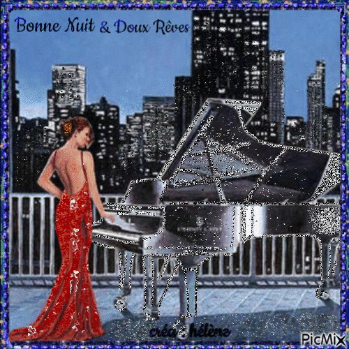 pianiste dans la nuit sur la ville - Bezmaksas animēts GIF
