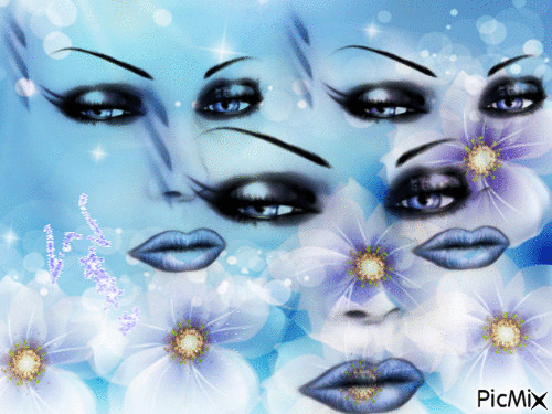 visages dans fond bleu - Безплатен анимиран GIF