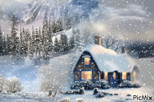 Maison sous la neige - GIF animé gratuit
