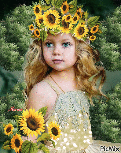 Girl and Sunflowers