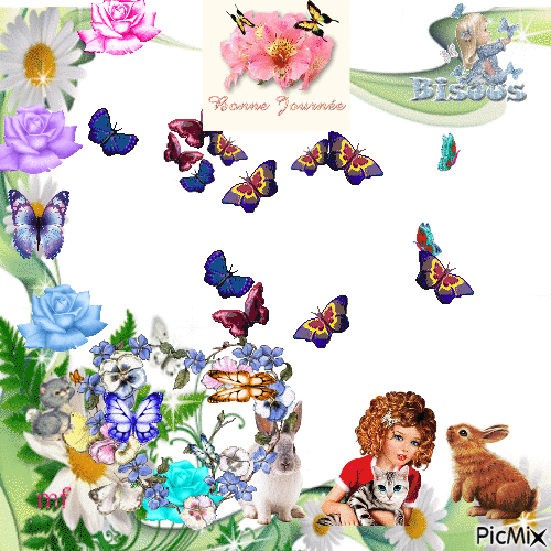 la petite fille aux papillons - 無料のアニメーション GIF