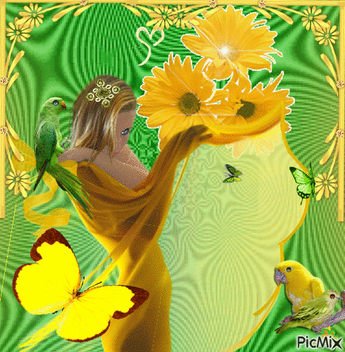 Concours "Femme,décor jaune et vert" - Free animated GIF