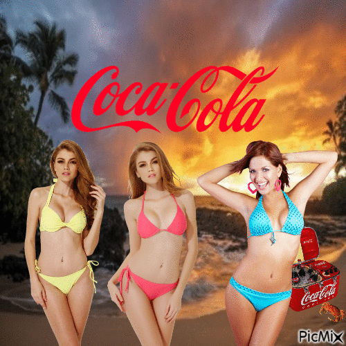 Redhead trio endorse Coca-Cola - Gratis animerad GIF