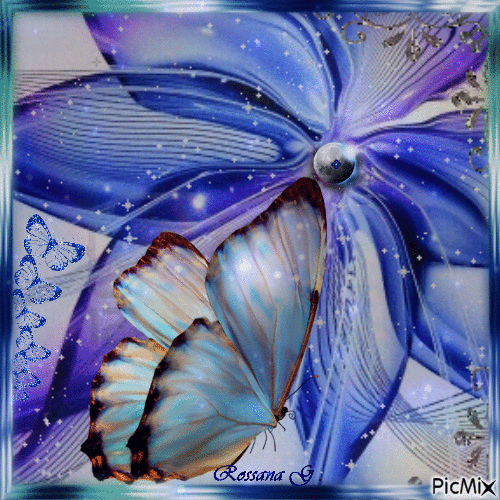 Fleur et papillon bleus - Free animated GIF