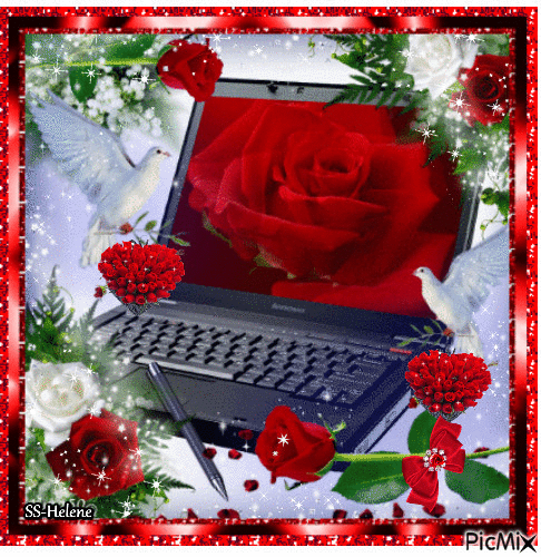 Rose on the computer. - Ingyenes animált GIF