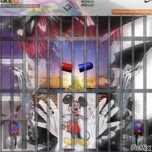 mickey thrown into jail yet lives in paradise in his mind - 無料のアニメーション GIF