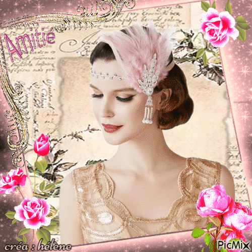 Vintage woman - Pink and beige shades - Free animated GIF