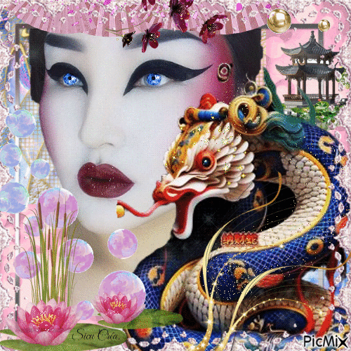 La Geisha et le dragon - Бесплатный анимированный гифка