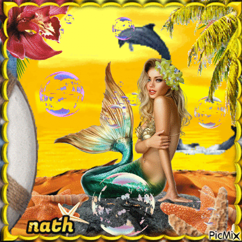 Sirène et dauphins,nath - GIF animé gratuit