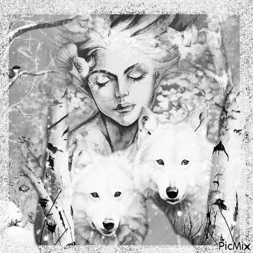 Woman and wolf - Бесплатни анимирани ГИФ