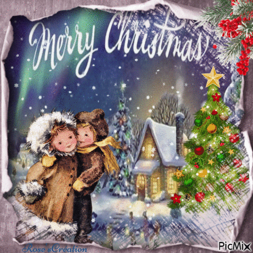 Concours : Joyeux Noël - Enfants vintage - Gratis geanimeerde GIF