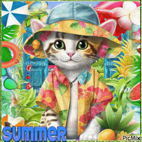 Summer cat - Animovaný GIF zadarmo