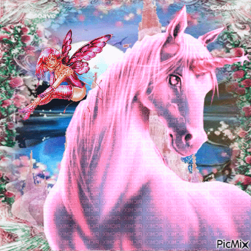 Pink Unicorn and Fairy Spring - Besplatni animirani GIF