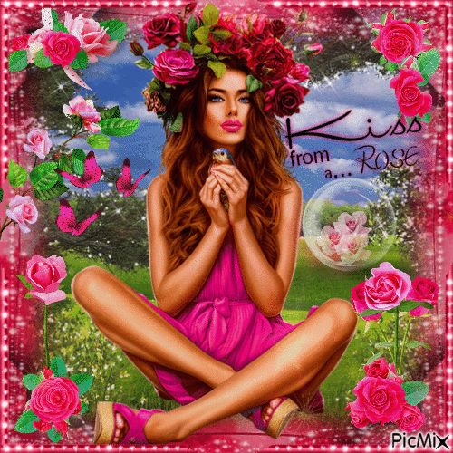 I Love Pink Roses. - Безплатен анимиран GIF