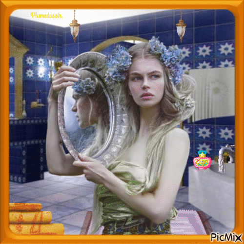 Femme et miroir. - GIF animasi gratis
