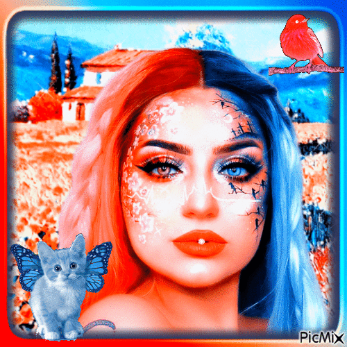 Fantasy Woman Red, Blue - Darmowy animowany GIF