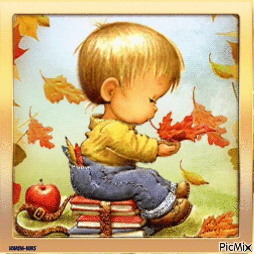 Autumn-fall-boy-leaves - Ingyenes animált GIF