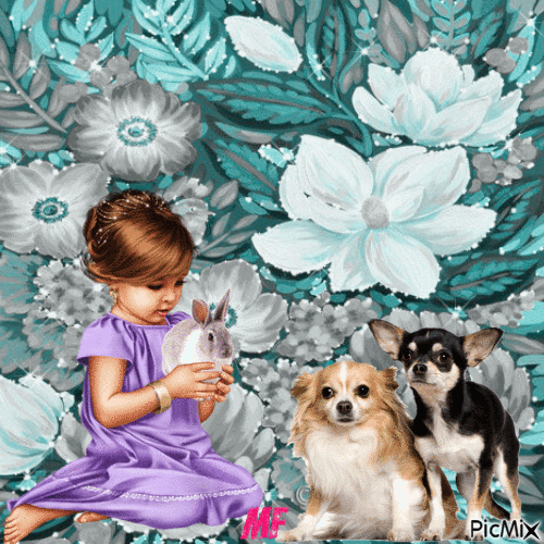 les petits chiens avec ca petite fille - GIF animado gratis