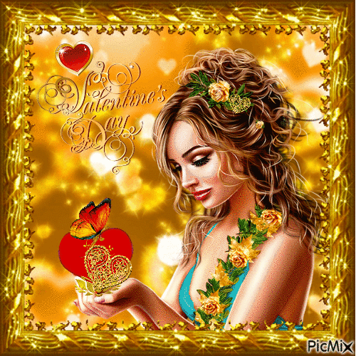 Valentinskarte in goldener Farbe - Ingyenes animált GIF