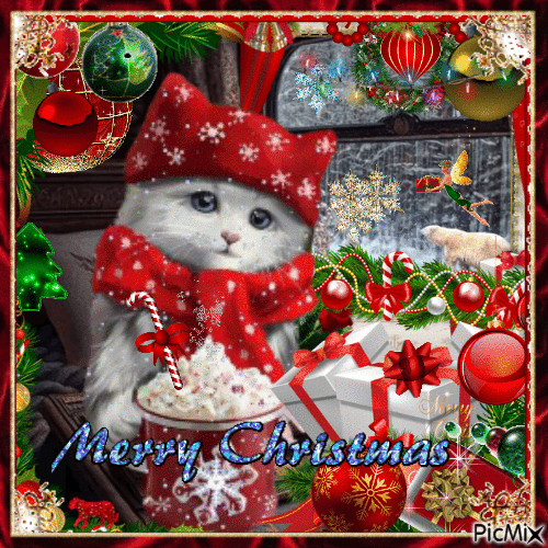 Christmas Cat - Бесплатни анимирани ГИФ