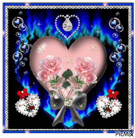 Pink heart with pink roses. - Ingyenes animált GIF