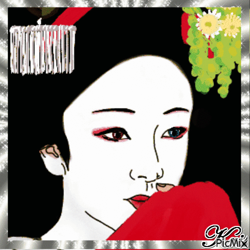 Geisha portrait gif🌹🌼❤️ - Zdarma animovaný GIF