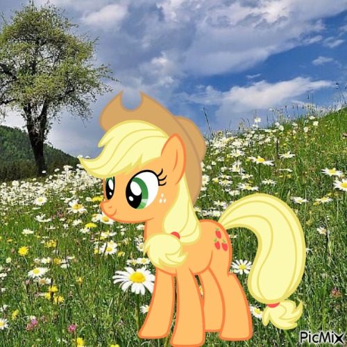 Applejack in a field of flowers - besplatni png