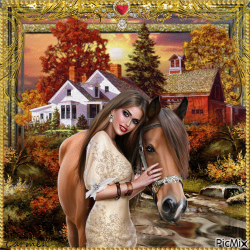 La femme et son cheval - Безплатен анимиран GIF