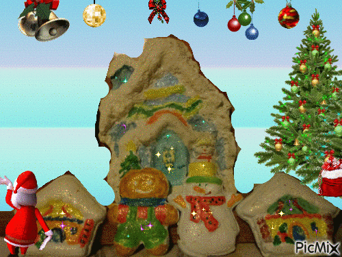 Village de Noel peint par Gino Gibilaro avec anim picmix - Gratis geanimeerde GIF