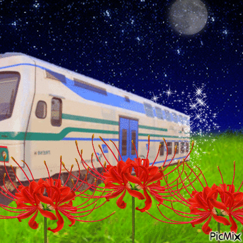 a train emerged from a tunnel of stars - Free animated GIF
