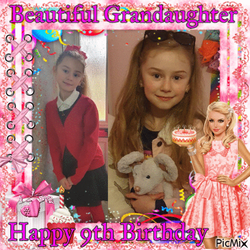 Happy 9th Birthday - Grandaughter - Gratis animeret GIF