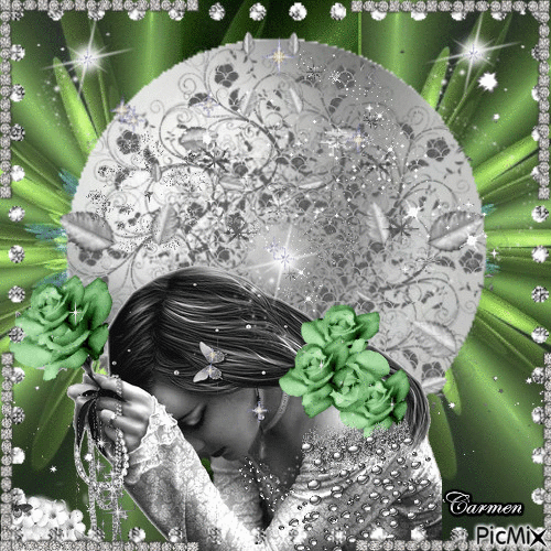 Ritratto di donna in verde e argento - Darmowy animowany GIF