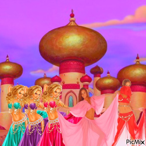Harem girls in front of Agrabah palace - бесплатно png