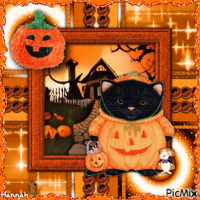 {Cat and Mouse Trick or Treating Together} - Darmowy animowany GIF