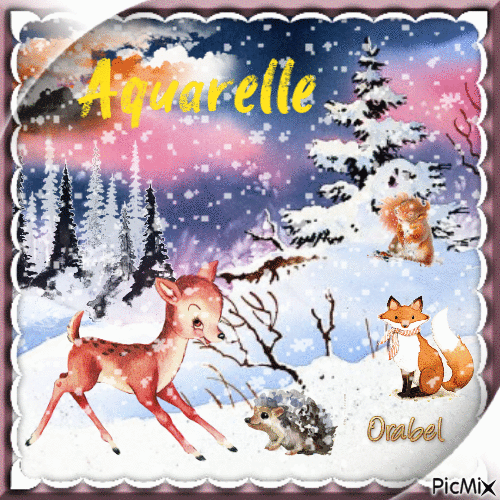Un petit animal d'hiver en aquarelle - 無料のアニメーション GIF