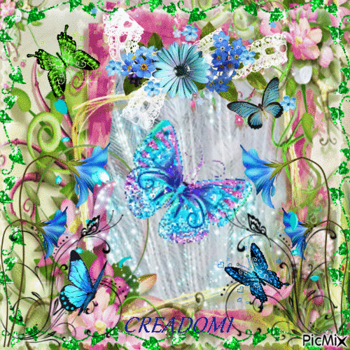 Des fleurs et des papillons - GIF animé gratuit