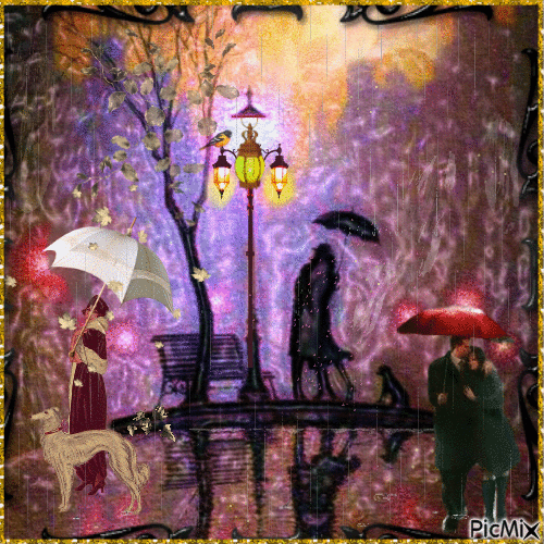 Autumn. Walking in the rain. - Free animated GIF