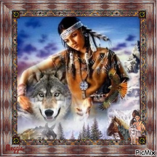 native woman with the wolf - png gratis
