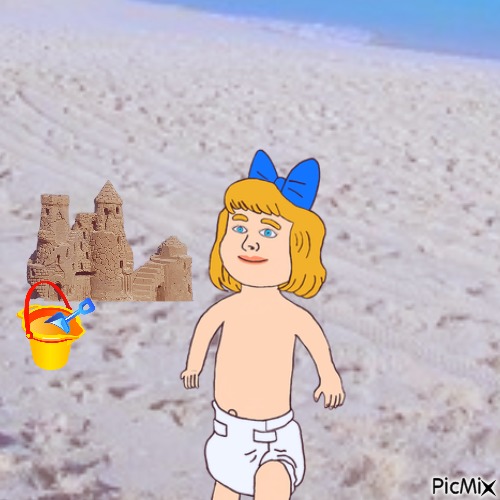 Baby and sandcastle - gratis png