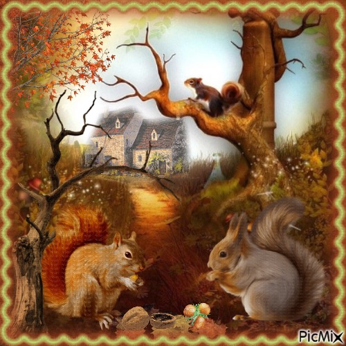 Écureuils en automne. - gratis png