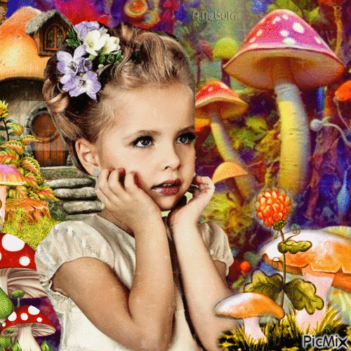 Little girl and mushrooms-contest - GIF เคลื่อนไหวฟรี