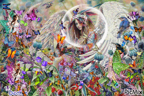 Angel in Butterfly Garden - GIF animado grátis