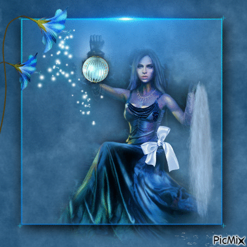 femme fantasy et boule de cristal - Besplatni animirani GIF