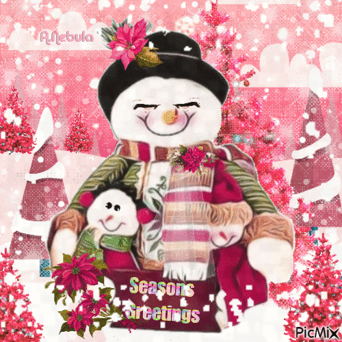 Snowman-Seasons Greetings - Free animated GIF