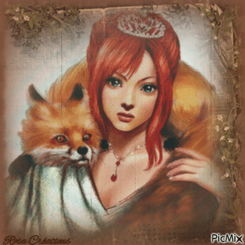 Portrait d'une femme et un renard - GIF animé gratuit