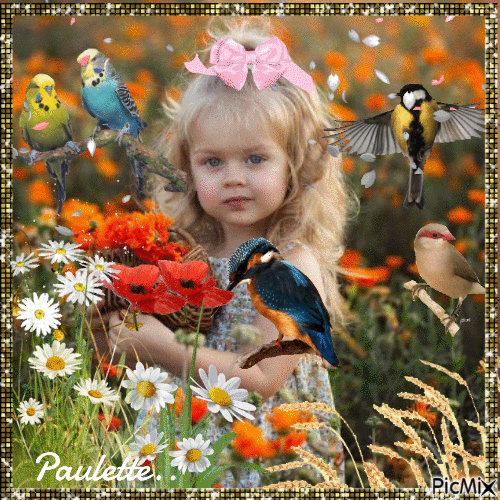 fille aux oiseaux - Free animated GIF