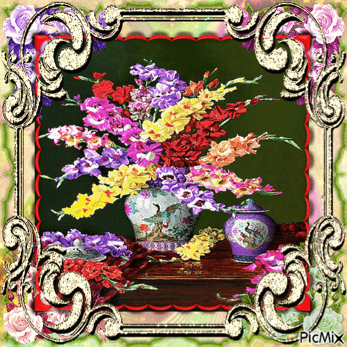 Art - Bouquet floral coloré - Бесплатный анимированный гифка