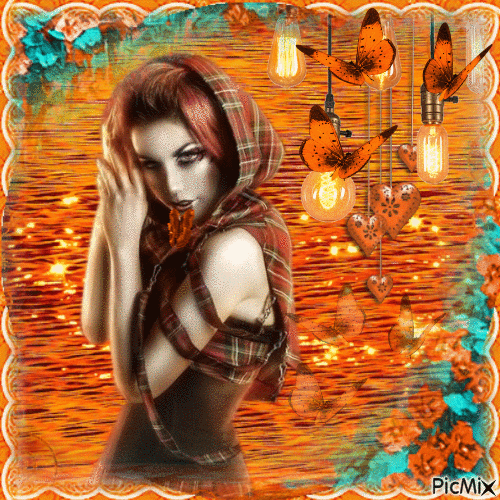 Portrait de femme dans les tons oranges. - 免费动画 GIF